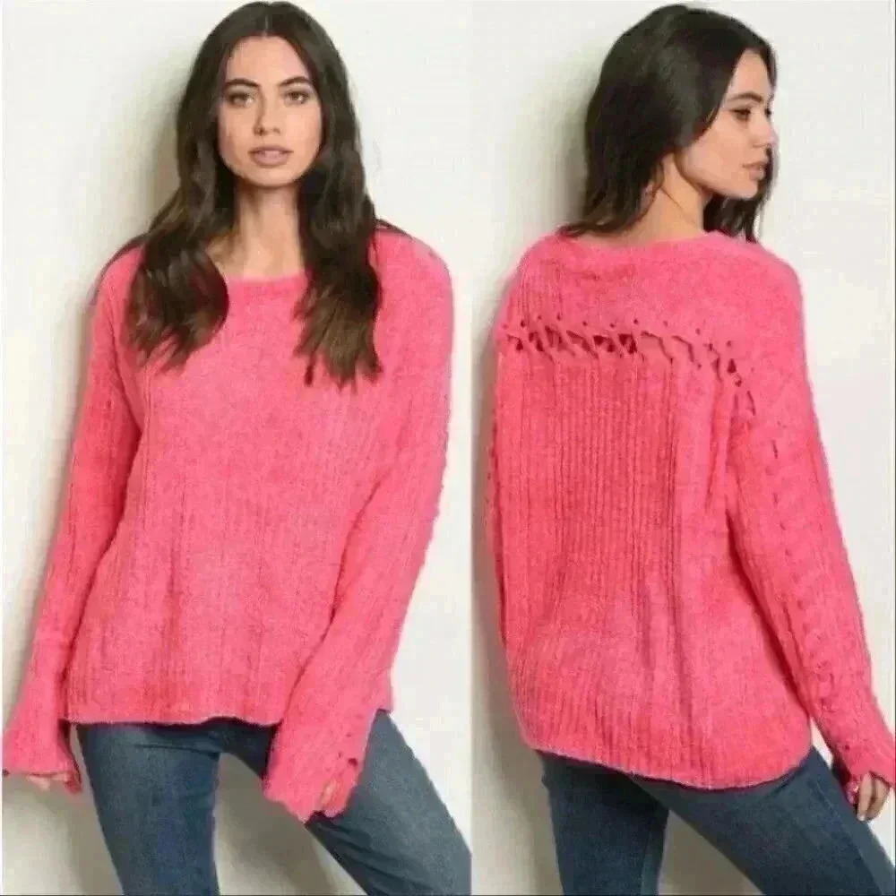 OH SO SOFT CHENILLE LACE DETAIL SWEATER